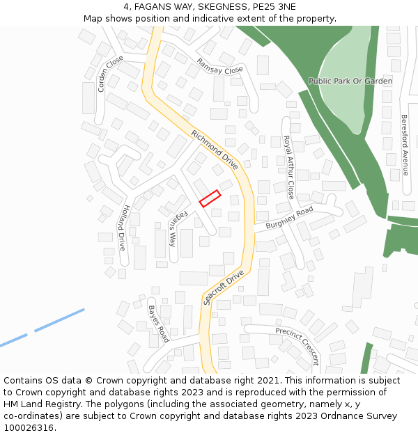 4, FAGANS WAY, SKEGNESS, PE25 3NE: Location map and indicative extent of plot