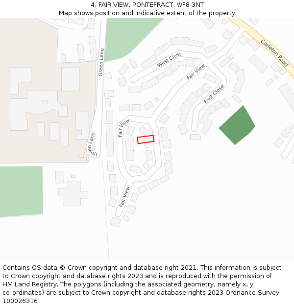 4, FAIR VIEW, PONTEFRACT, WF8 3NT: Location map and indicative extent of plot