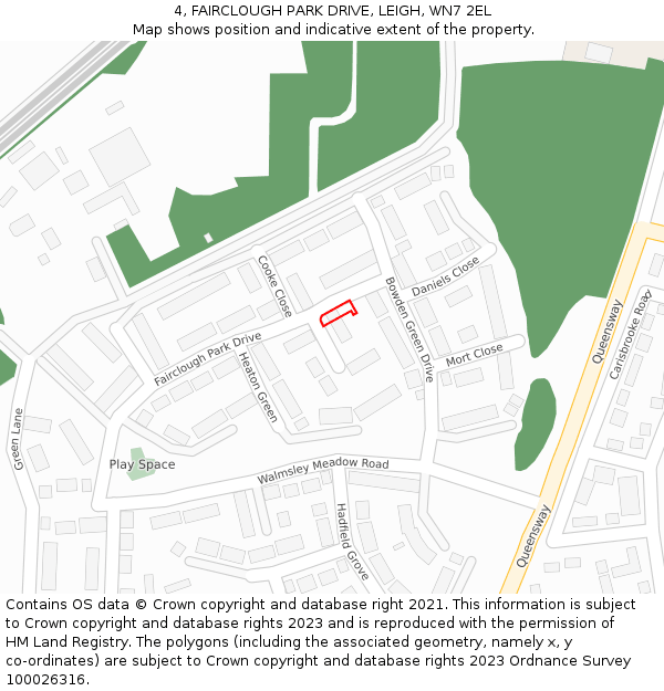 4, FAIRCLOUGH PARK DRIVE, LEIGH, WN7 2EL: Location map and indicative extent of plot