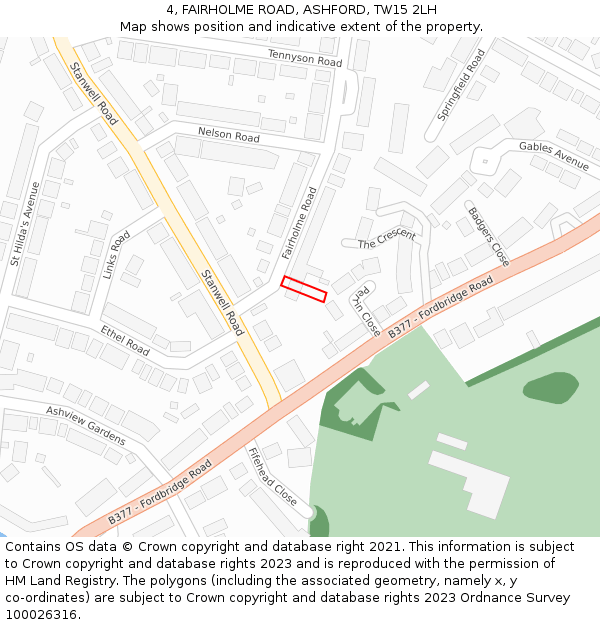 4, FAIRHOLME ROAD, ASHFORD, TW15 2LH: Location map and indicative extent of plot