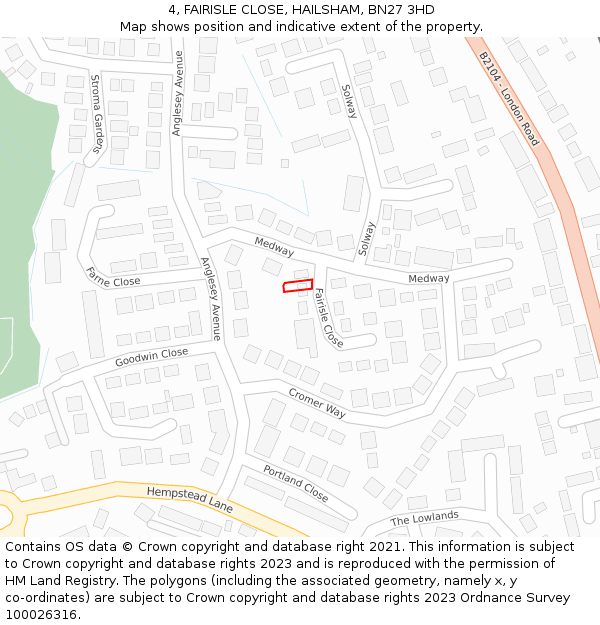 4, FAIRISLE CLOSE, HAILSHAM, BN27 3HD: Location map and indicative extent of plot