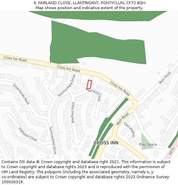 4, FAIRLAND CLOSE, LLANTRISANT, PONTYCLUN, CF72 8QH: Location map and indicative extent of plot