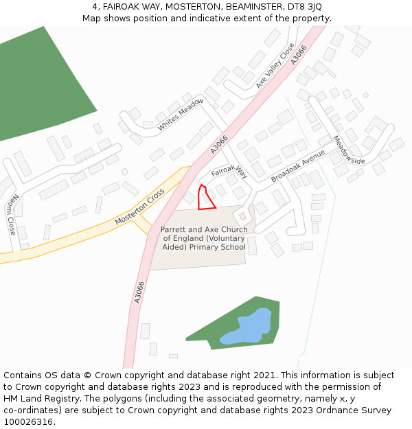 4, FAIROAK WAY, MOSTERTON, BEAMINSTER, DT8 3JQ: Location map and indicative extent of plot