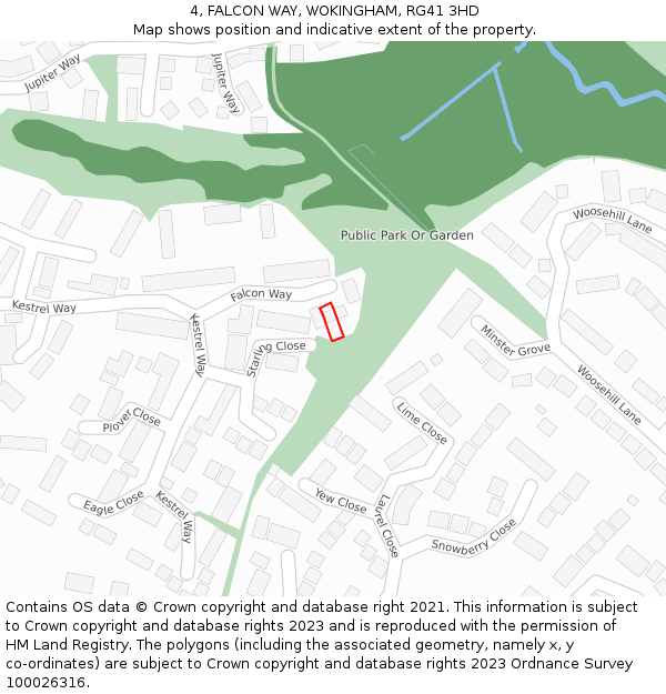 4, FALCON WAY, WOKINGHAM, RG41 3HD: Location map and indicative extent of plot