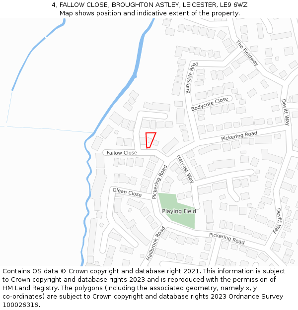 4, FALLOW CLOSE, BROUGHTON ASTLEY, LEICESTER, LE9 6WZ: Location map and indicative extent of plot