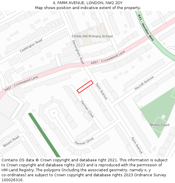 4, FARM AVENUE, LONDON, NW2 2DY: Location map and indicative extent of plot