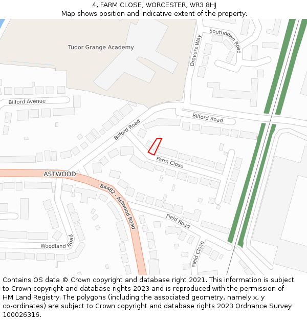 4, FARM CLOSE, WORCESTER, WR3 8HJ: Location map and indicative extent of plot