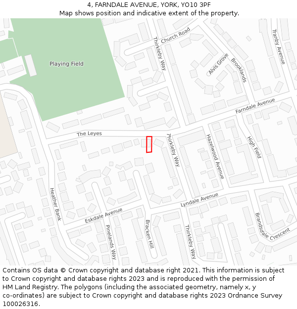 4, FARNDALE AVENUE, YORK, YO10 3PF: Location map and indicative extent of plot