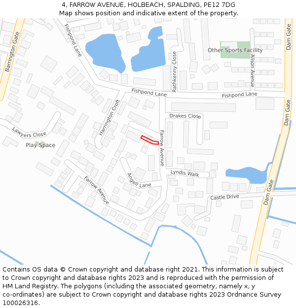 4, FARROW AVENUE, HOLBEACH, SPALDING, PE12 7DG: Location map and indicative extent of plot