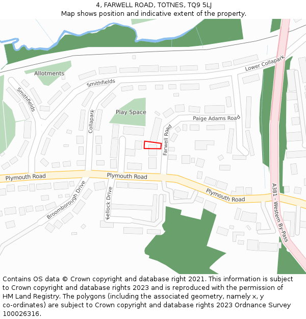 4, FARWELL ROAD, TOTNES, TQ9 5LJ: Location map and indicative extent of plot