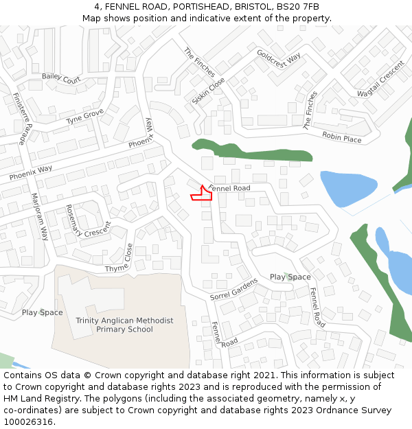 4, FENNEL ROAD, PORTISHEAD, BRISTOL, BS20 7FB: Location map and indicative extent of plot