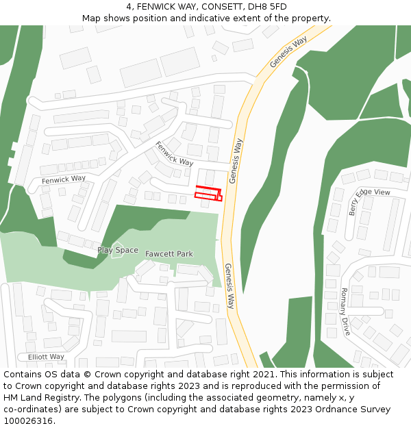 4, FENWICK WAY, CONSETT, DH8 5FD: Location map and indicative extent of plot