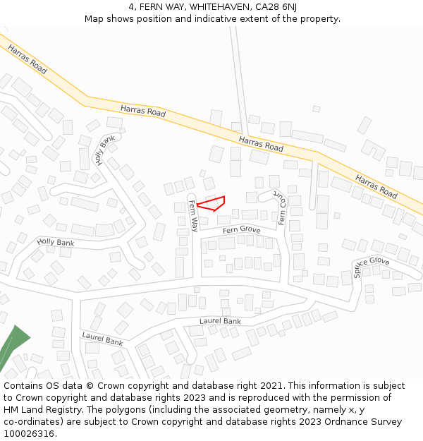 4, FERN WAY, WHITEHAVEN, CA28 6NJ: Location map and indicative extent of plot
