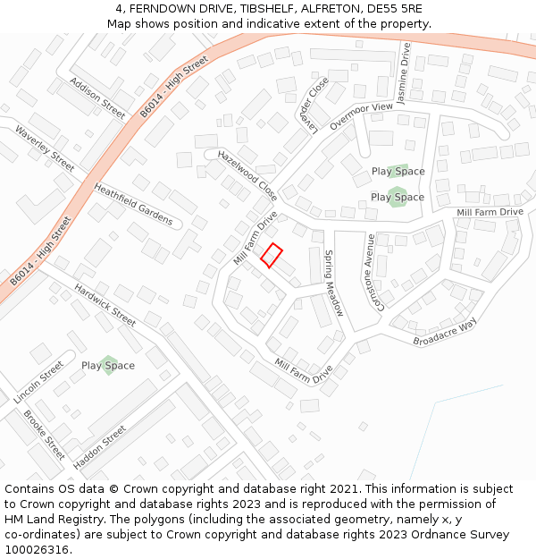 4, FERNDOWN DRIVE, TIBSHELF, ALFRETON, DE55 5RE: Location map and indicative extent of plot