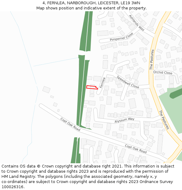 4, FERNLEA, NARBOROUGH, LEICESTER, LE19 3WN: Location map and indicative extent of plot