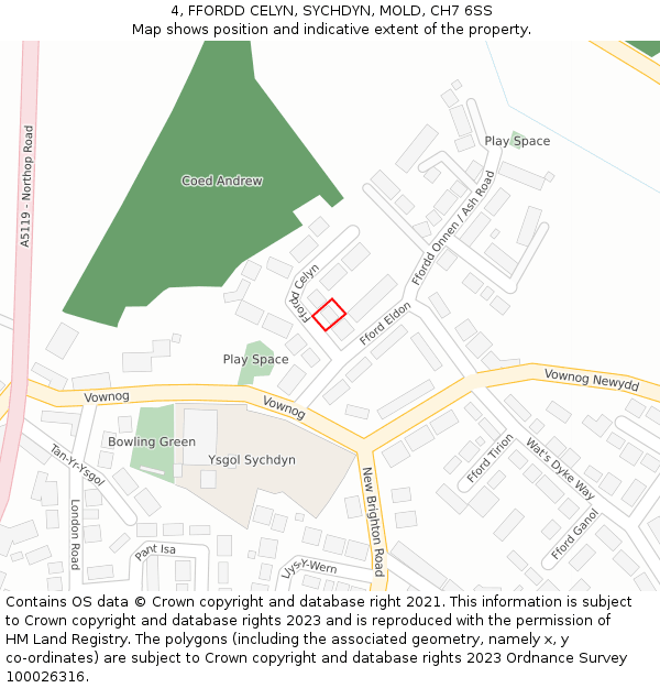 4, FFORDD CELYN, SYCHDYN, MOLD, CH7 6SS: Location map and indicative extent of plot
