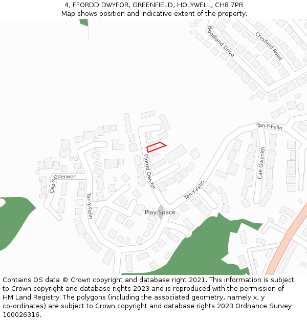 4, FFORDD DWYFOR, GREENFIELD, HOLYWELL, CH8 7PR: Location map and indicative extent of plot