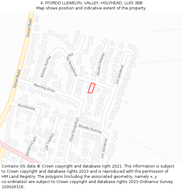 4, FFORDD LLEWELYN, VALLEY, HOLYHEAD, LL65 3BB: Location map and indicative extent of plot