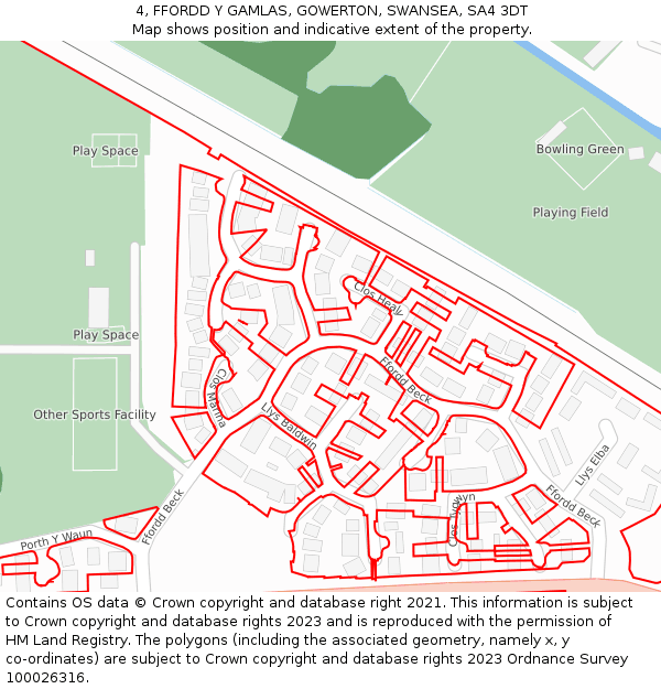 4, FFORDD Y GAMLAS, GOWERTON, SWANSEA, SA4 3DT: Location map and indicative extent of plot