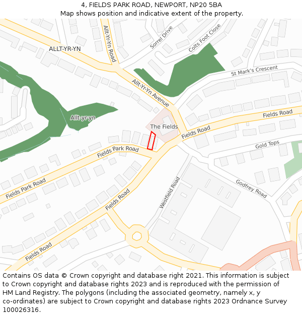 4, FIELDS PARK ROAD, NEWPORT, NP20 5BA: Location map and indicative extent of plot