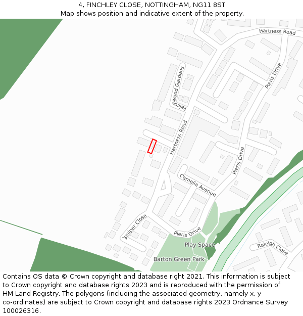 4, FINCHLEY CLOSE, NOTTINGHAM, NG11 8ST: Location map and indicative extent of plot