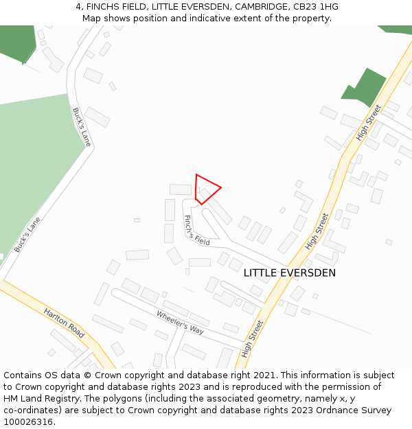 4, FINCHS FIELD, LITTLE EVERSDEN, CAMBRIDGE, CB23 1HG: Location map and indicative extent of plot