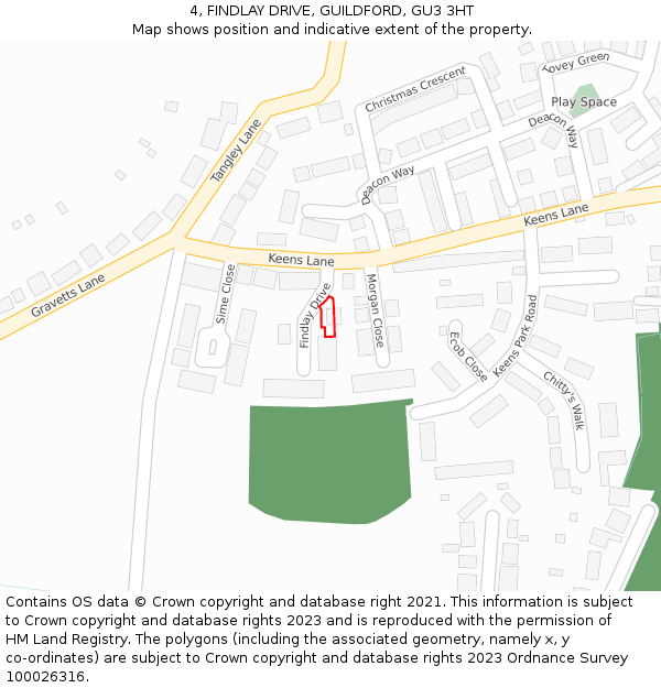 4, FINDLAY DRIVE, GUILDFORD, GU3 3HT: Location map and indicative extent of plot