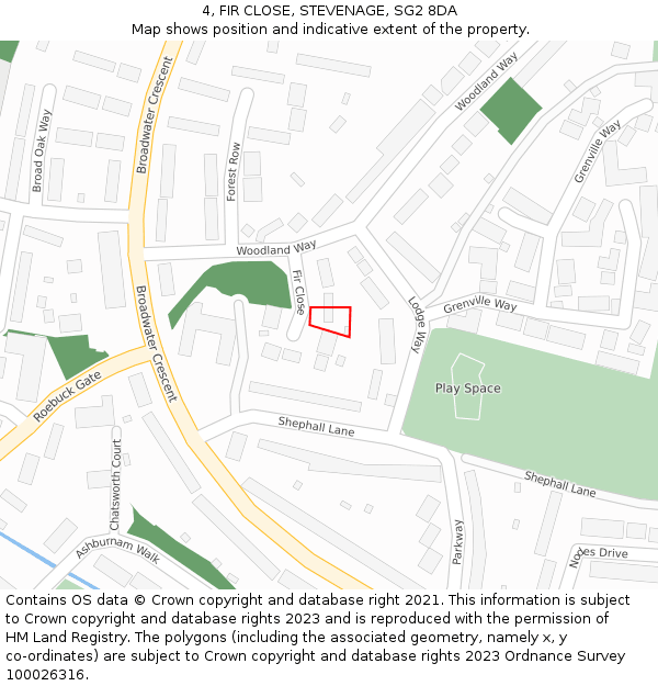 4, FIR CLOSE, STEVENAGE, SG2 8DA: Location map and indicative extent of plot