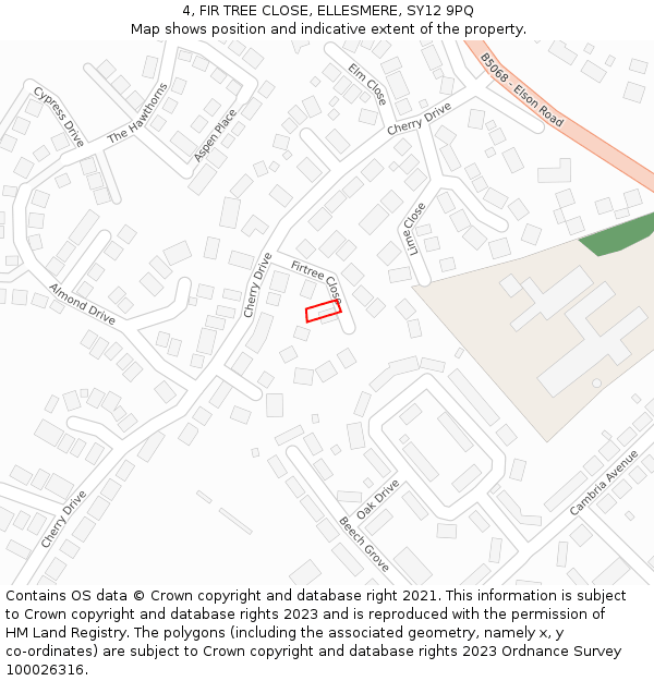 4, FIR TREE CLOSE, ELLESMERE, SY12 9PQ: Location map and indicative extent of plot