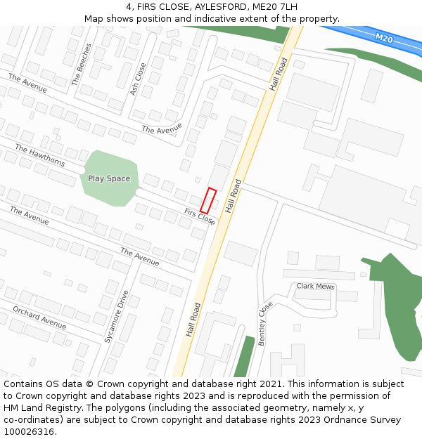 4, FIRS CLOSE, AYLESFORD, ME20 7LH: Location map and indicative extent of plot