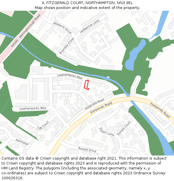 4, FITZGERALD COURT, NORTHAMPTON, NN3 9EL: Location map and indicative extent of plot
