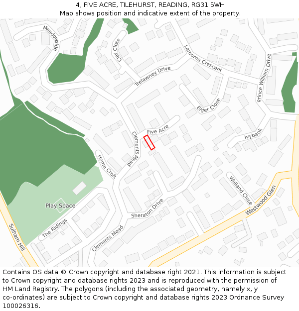 4, FIVE ACRE, TILEHURST, READING, RG31 5WH: Location map and indicative extent of plot