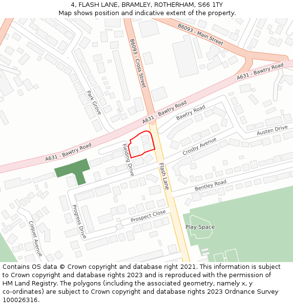 4, FLASH LANE, BRAMLEY, ROTHERHAM, S66 1TY: Location map and indicative extent of plot