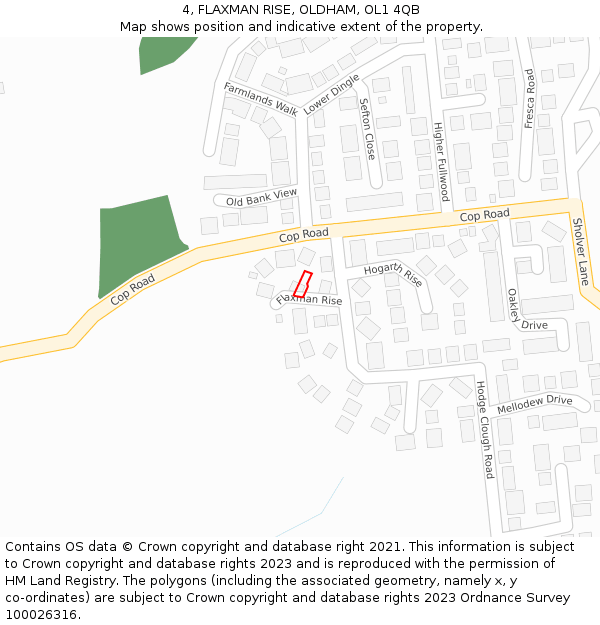 4, FLAXMAN RISE, OLDHAM, OL1 4QB: Location map and indicative extent of plot