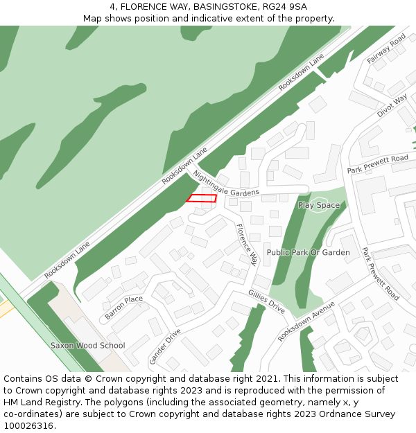 4, FLORENCE WAY, BASINGSTOKE, RG24 9SA: Location map and indicative extent of plot