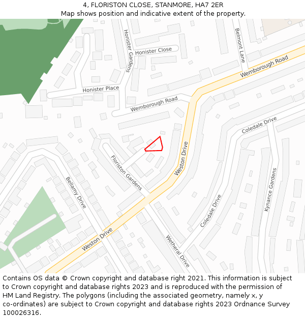 4, FLORISTON CLOSE, STANMORE, HA7 2ER: Location map and indicative extent of plot