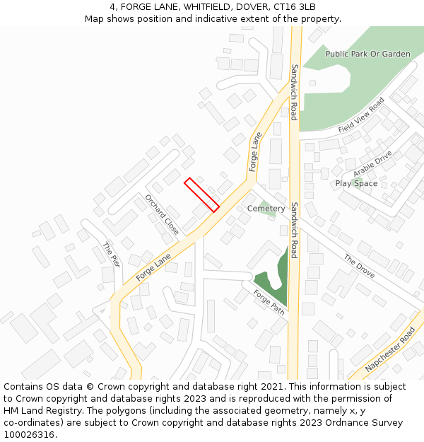 4, FORGE LANE, WHITFIELD, DOVER, CT16 3LB: Location map and indicative extent of plot