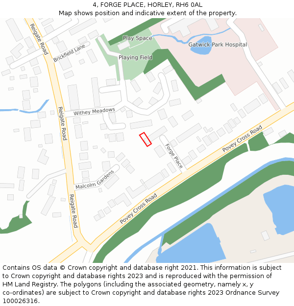 4, FORGE PLACE, HORLEY, RH6 0AL: Location map and indicative extent of plot