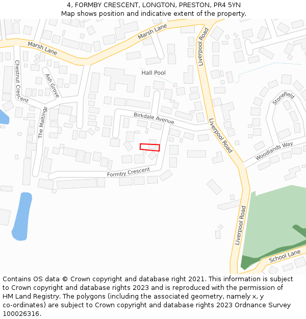 4, FORMBY CRESCENT, LONGTON, PRESTON, PR4 5YN: Location map and indicative extent of plot