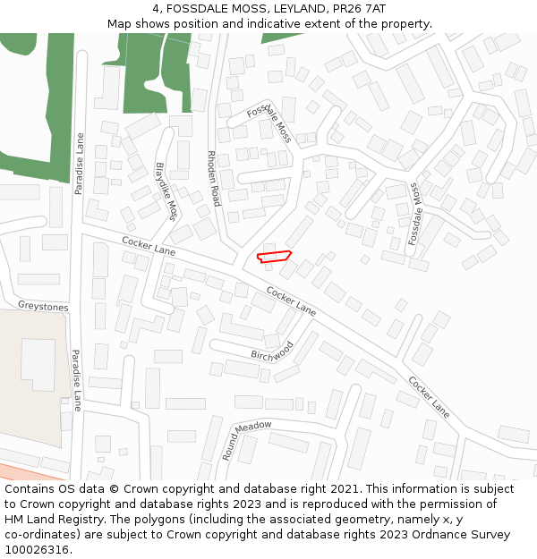 4, FOSSDALE MOSS, LEYLAND, PR26 7AT: Location map and indicative extent of plot