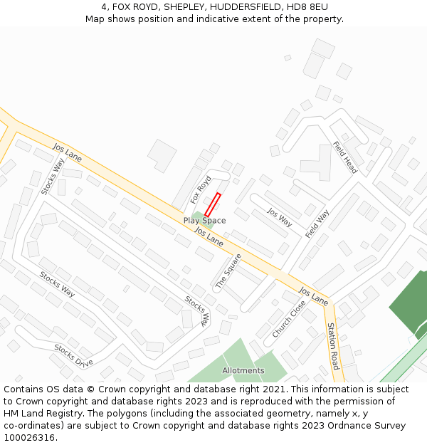 4, FOX ROYD, SHEPLEY, HUDDERSFIELD, HD8 8EU: Location map and indicative extent of plot