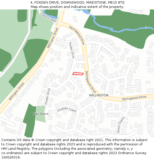 4, FOXDEN DRIVE, DOWNSWOOD, MAIDSTONE, ME15 8TQ: Location map and indicative extent of plot