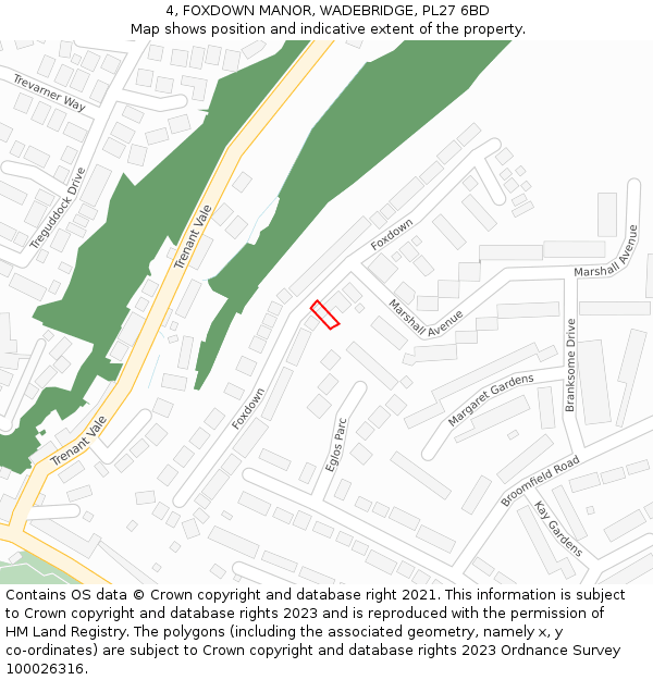 4, FOXDOWN MANOR, WADEBRIDGE, PL27 6BD: Location map and indicative extent of plot