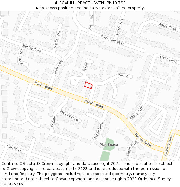 4, FOXHILL, PEACEHAVEN, BN10 7SE: Location map and indicative extent of plot