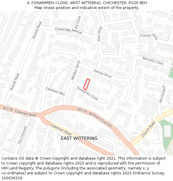 4, FOXWARREN CLOSE, WEST WITTERING, CHICHESTER, PO20 8EH: Location map and indicative extent of plot