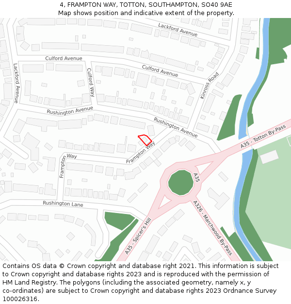 4, FRAMPTON WAY, TOTTON, SOUTHAMPTON, SO40 9AE: Location map and indicative extent of plot