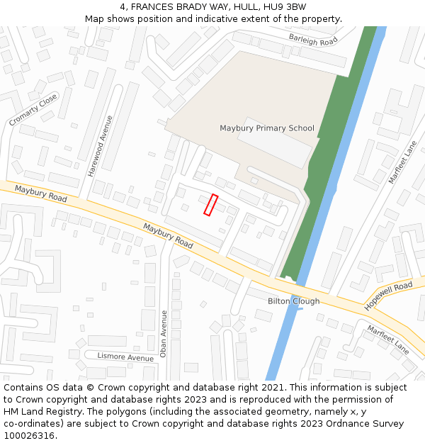 4, FRANCES BRADY WAY, HULL, HU9 3BW: Location map and indicative extent of plot