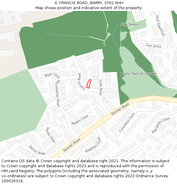 4, FRANCIS ROAD, BARRY, CF62 9HH: Location map and indicative extent of plot