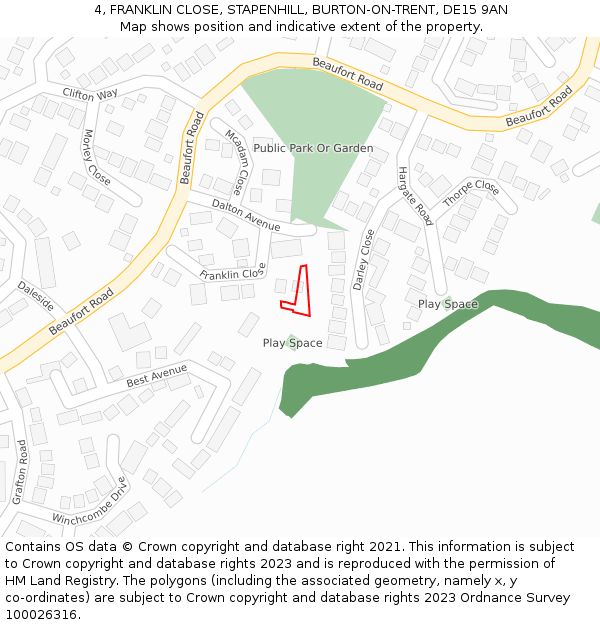 4, FRANKLIN CLOSE, STAPENHILL, BURTON-ON-TRENT, DE15 9AN: Location map and indicative extent of plot