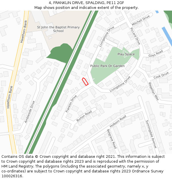 4, FRANKLIN DRIVE, SPALDING, PE11 2GF: Location map and indicative extent of plot
